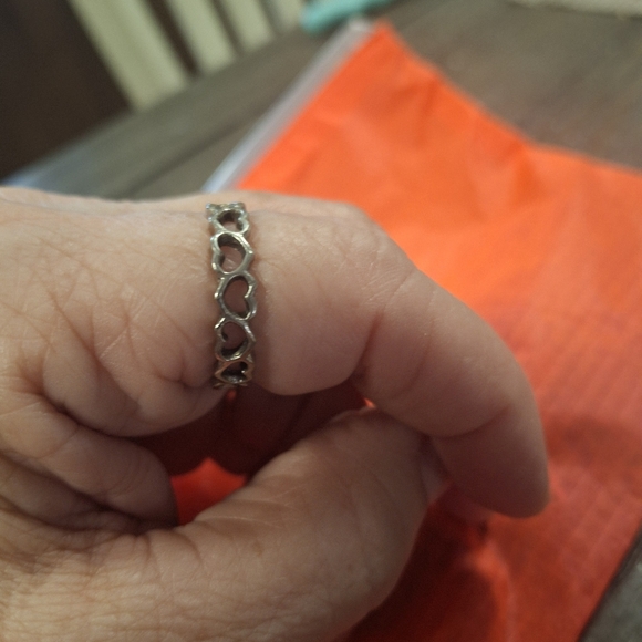 Textured Silver Heart-Pattern Stackable Ring - Picture 3 of 3
